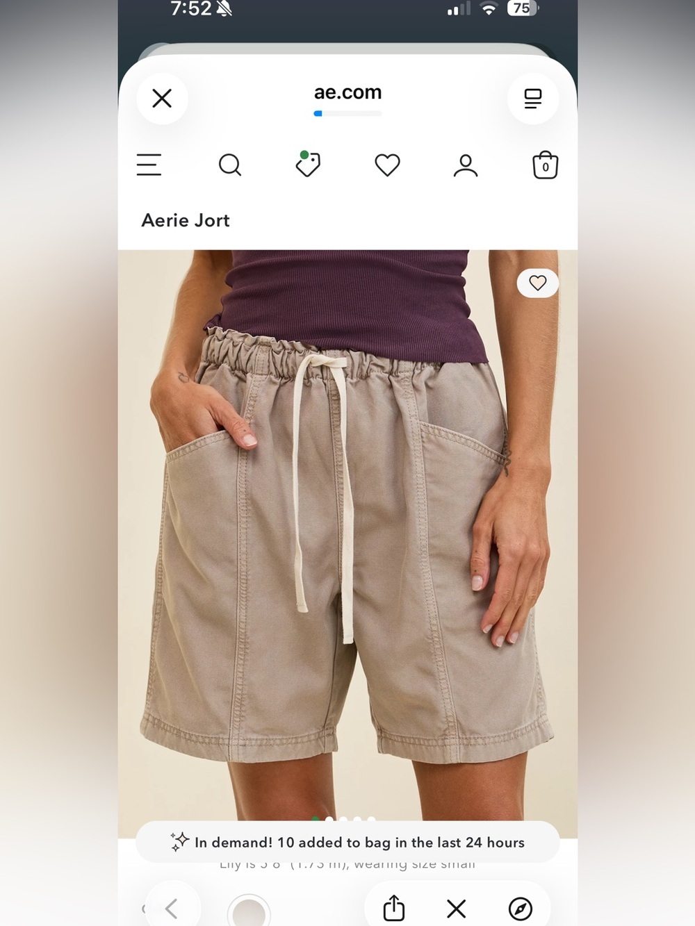 aerie jort Women's Drawstring Shorts - Taupe waist 16-19 7 in ri 10
